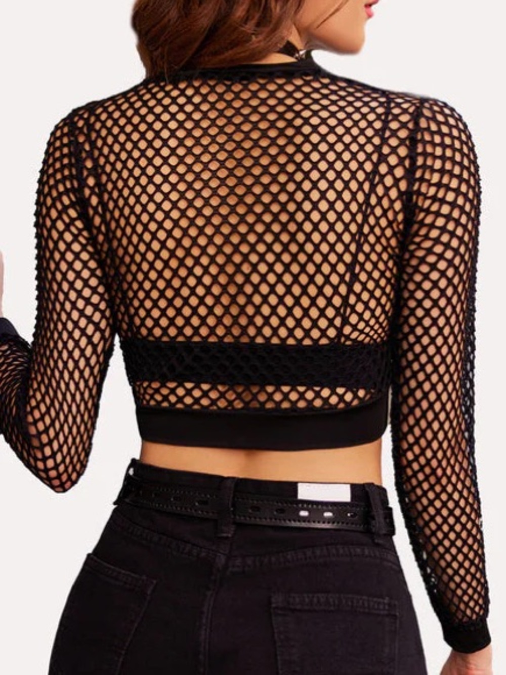Avidlove Black Fishnet sheer Long Sleeve Crop Top edgy stretch - NWT XL - Picture 2 of 9